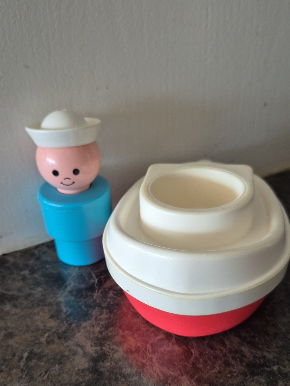 Fisher-Price Pink, Blue & White Stacking Sailor Figure with Nesting Boat